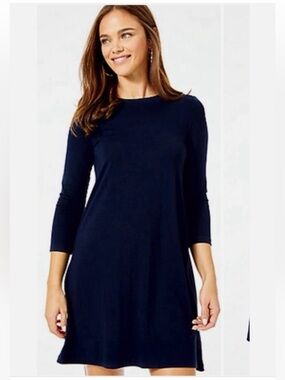 Lilly Pulitzer Size S Ophelia Dress Long Sleeve Navy Blue Ladder Back
